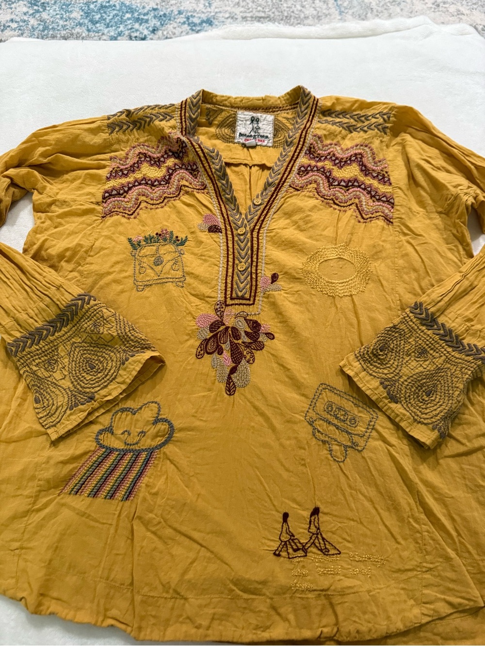 Johnny Was Yellow Blouse Embroidery Size Medium D81